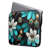 SCHWARZ MIT AQUA & WHITE DELIKATE BLUME LAPTOPSCHUTZHÜLLE (Vorderseite Links)