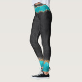 Schwarz mit Aquamarinen und goldenen Farben Leggings (Links)
