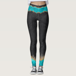 Schwarz mit Aquamarinen und goldenen Farben Leggings