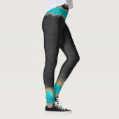 Schwarz mit Aquamarinen und goldenen Farben Leggings (Rechts)