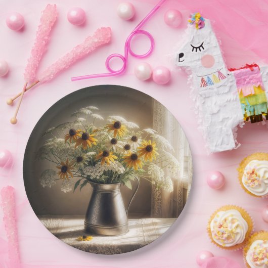 Schwarz-mit Augen Susan Bouquet an der Spitze Pappteller (Party)