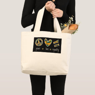 Schwarz-mit Augen Susan Peace Liebe Equality Flora Jumbo Stoffbeutel