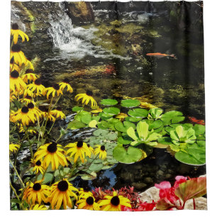 Schwarz-Mit Augen Susans von Koi Pond Duschvorhang