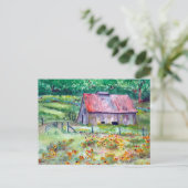 Schwarz-Mit Augen Susans Wildblume Barn Watercolor Postkarte (Stehend Vorderseite)