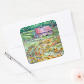 Schwarz-Mit Augen Susans Wildblume Barn Watercolor Quadratischer Aufkleber (Umschlag)
