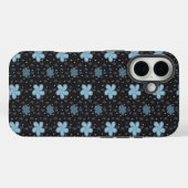 Schwarz mit blauen Paisley-Blumen iPhone 16 Hülle (Rückseite (Horizontal))