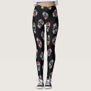 Schwarz mit Blauer Schädelknochen Leggings