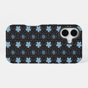 Schwarz mit Blue Paisley Blume iPhone 16 Fall Hülle