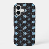 Schwarz mit Blue Paisley Blume iPhone 16 Fall Hülle (Rückseite)