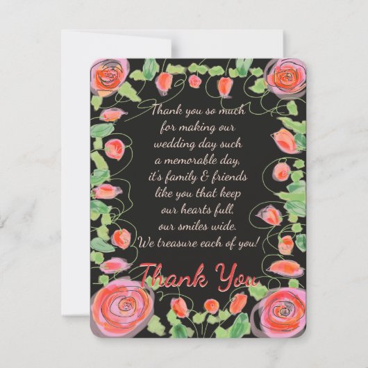 Schwarz mit Blumen RSVP Karte (Vorderseite)