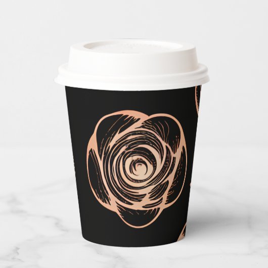 Schwarz mit Bronze Rose Muster Pappbecher (Links)