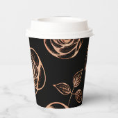 Schwarz mit Bronze Rose Muster Pappbecher (Rückseite)