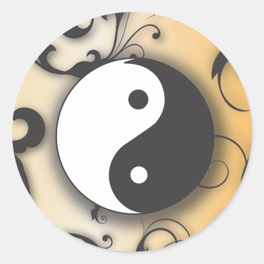Schwarz mit Bronze Yin & Yang mit Rollen Runder Aufkleber (Vorderseite)