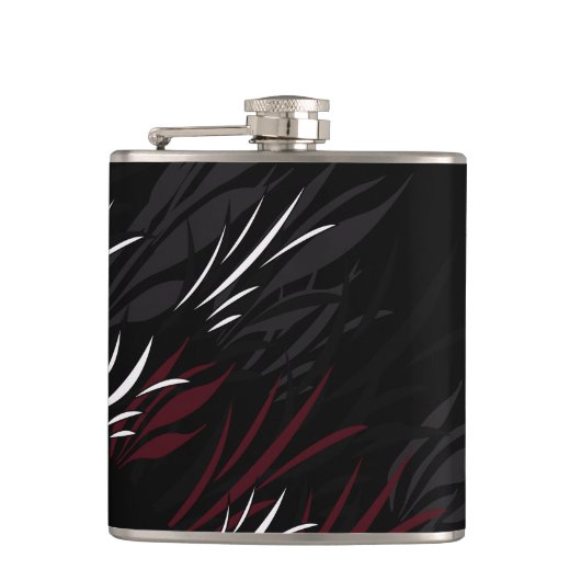 Schwarz mit Burgandy Feathers Flask Flachmann (Vorderseite)