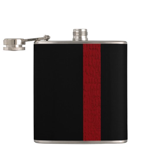 Schwarz mit Burgandy Strip Flask Flachmann (Geöffnet)
