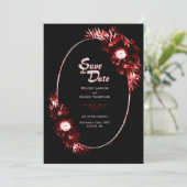 Schwarz mit Burgund-Rote-Flora-Hochzeit Save The Date (Stehend Vorderseite)