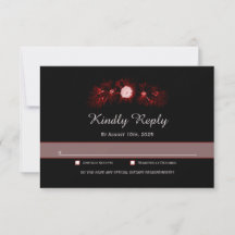 Schwarz mit Burgunder Red Floral Wedding RSVP