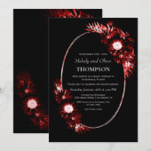 Schwarz mit burgundy Red Floral Hochzeitsempfang Einladung (Vorne/Hinten)