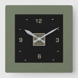  Schwarz mit Cremzahlen und Olivengrenzen  Quadratische Wanduhr