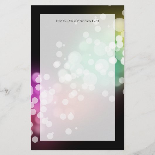 Schwarz mit farbigem Bokeh-Lichtdesign Briefpapier (Vorderseite)