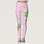 Schwarz mit fett rosa Blume Blumenmuster Leggings (Vorderseite)