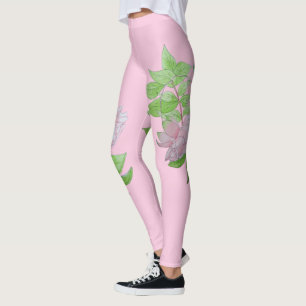 Schwarz mit fett rosa Blume Blumenmuster Leggings