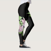 Schwarz mit fett rosa Blume Blumenmuster Leggings (Rechts)