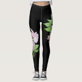 Schwarz mit fett rosa Blume Blumenmuster Leggings (Vorderseite)