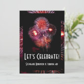 Schwarz mit/Feuerwerk Geburtstagsparty Einladungen (Stehend Vorderseite)