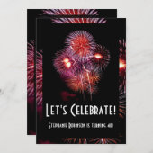 Schwarz mit/Feuerwerk Geburtstagsparty Einladungen (Vorne/Hinten)