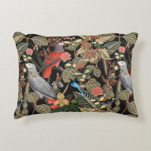 Schwarz mit floraler Vogelkunst Dekokissen