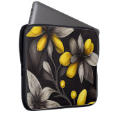 SCHWARZ MIT GELB UND GRAU BLUME LAPTOPSCHUTZHÜLLE (Vorne Rechts)