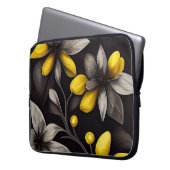 SCHWARZ MIT GELB UND GRAU BLUME LAPTOPSCHUTZHÜLLE (Vorderseite Links)