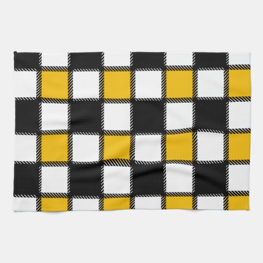 Schwarz mit gelbem Tartan Geschirrtuch (Horizontal)