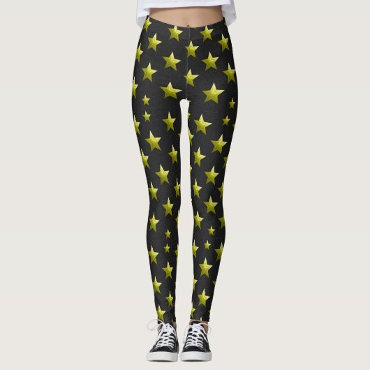 Schwarz mit gelben Sternen Leggings (Vorderseite)