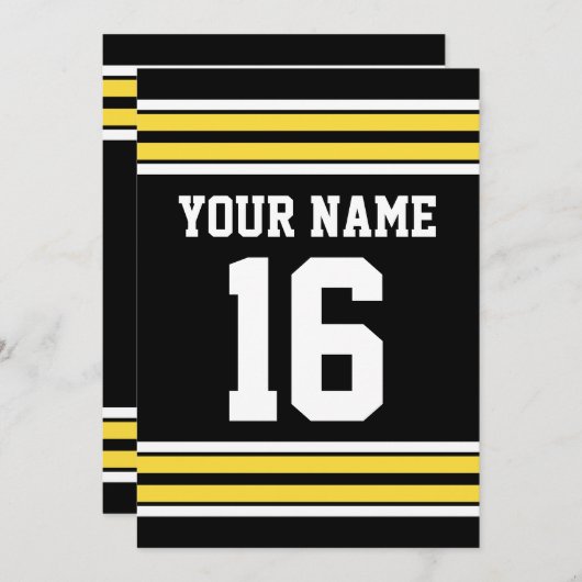 Schwarz mit gelben weißen Streifen Team Jersey Einladung (Vorne/Hinten)