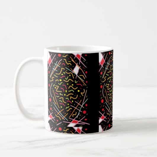 Schwarz mit gemischtfarbenem Muster, glänzend Kaffeetasse (Links)