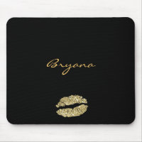 Schwarz mit Glitzer Kiss Lips Maus Pad