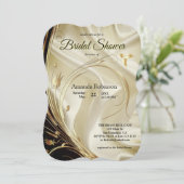 Schwarz mit Gold auf Champagner-Seide-Brautparty Einladung (Stehend Vorderseite)