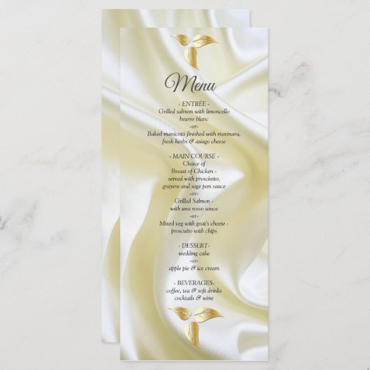 Schwarz mit Gold auf Champagner-Seidenmenü Menükarte (Vorne/Hinten)