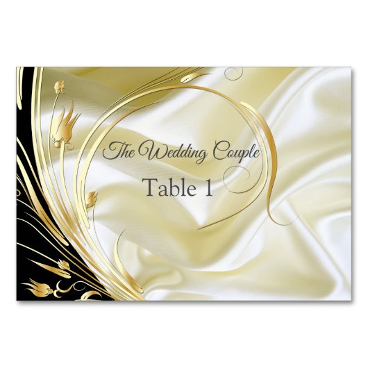 Schwarz mit Gold auf Champagner-Seidentafeln Tischnummer (Vorderseite)