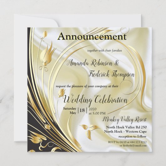 Schwarz mit Gold auf Champagner Silk Ankündigung (Vorderseite)