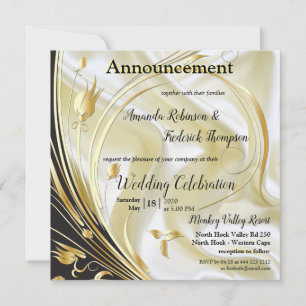 Schwarz mit Gold auf Champagner Silk Ankündigung