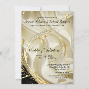 Schwarz mit Gold auf Champagner Silk Wedding Einladung