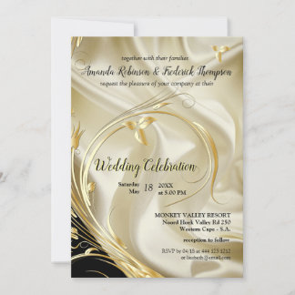 Schwarz mit Gold auf Champagner Silk Wedding Invit Einladung