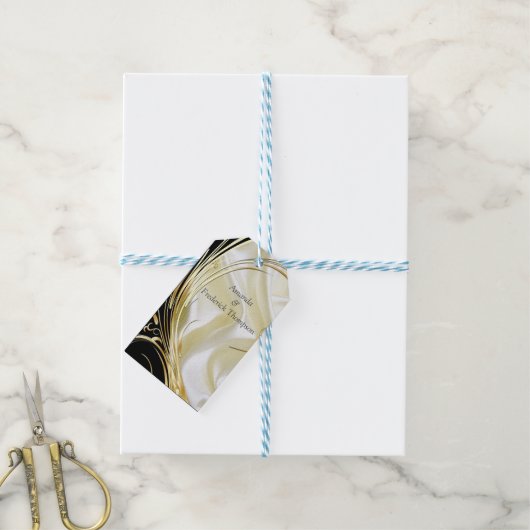 Schwarz mit Gold auf Champagnerseide Geschenkanhänger (Mit Garn)