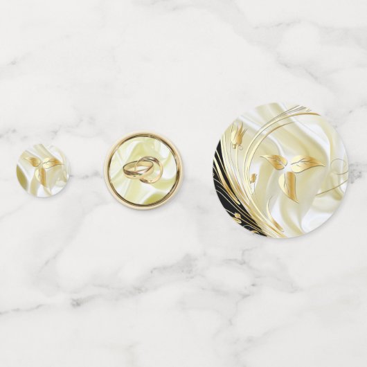 Schwarz mit Gold auf Champagnerseide Konfetti (Rückseiten)