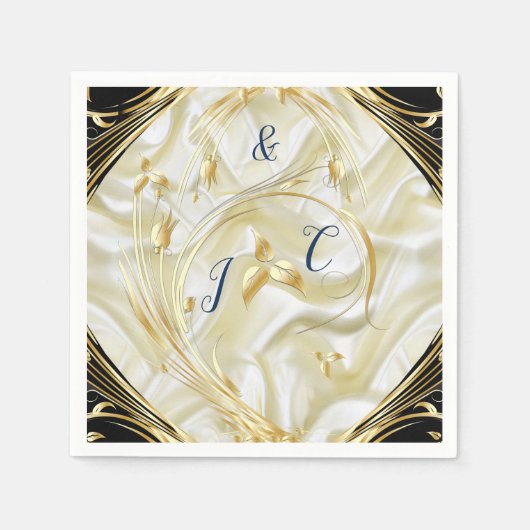 Schwarz mit Gold auf Seidenstruktur Serviette (Vorderseite)
