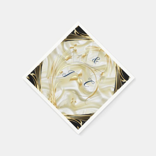 Schwarz mit Gold auf Seidenstruktur Serviette (Ecke)