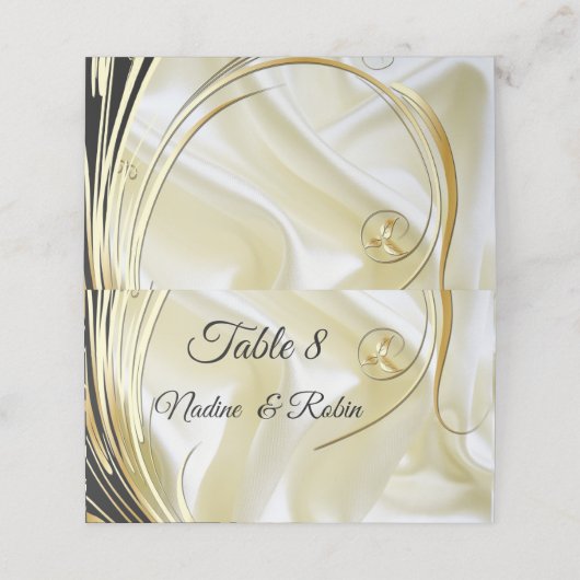 Schwarz mit Gold auf Silberstruktur Platzkarte (Außenseite Aufgefaltet)